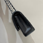 CHANEL FLAP BAG 25CM SILVER HARDWARE BLACK LAMBSKIN