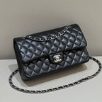 CHANEL FLAP BAG 25CM SILVER HARDWARE BLACK LAMBSKIN