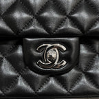 CHANEL FLAP BAG 25CM SILVER HARDWARE BLACK LAMBSKIN