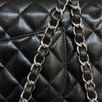 CHANEL FLAP BAG 25CM SILVER HARDWARE BLACK LAMBSKIN