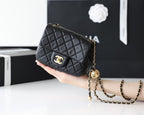 CHANEL FLAP BAG 17CM GOLD HARDWARE BLACK LAMBSKIN