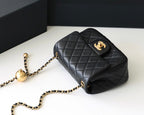 CHANEL FLAP BAG 17CM GOLD HARDWARE BLACK LAMBSKIN