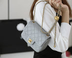 CHANEL FLAP BAG 17CM GREY LAMBSKIN GOLD HARDWARE