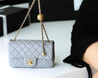 CHANEL FLAP BAG 20CM GREY LAMBSKIN GOLD HARDWARE
