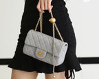 CHANEL FLAP BAG 20CM GREY LAMBSKIN GOLD HARDWARE