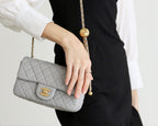 CHANEL FLAP BAG 20CM GREY LAMBSKIN GOLD HARDWARE