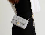 CHANEL FLAP BAG 20CM GREY LAMBSKIN GOLD HARDWARE