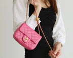 CHANEL FLAP BAG 17CM PINK LAMBSKIN GOLD HARDWARE