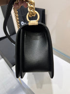 CHANEL BOY BAG MEDIUM 25 BLACK CAVIAR GOLD HARDWARE