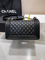 CHANEL BOY BAG MEDIUM 25 BLACK CAVIAR RUTHENIUM HARDWARE