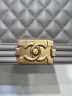 CHANEL BOY BAG MEDIUM 25 GREY CAVIAR GOLD HARDWARE