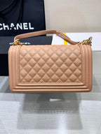 CHANEL BOY BAG MEDIUM 25 BROWN CAVIAR GOLD HARDWARE