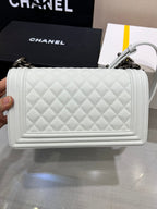 CHANEL BOY BAG MEDIUM 25 WHITE CAVIAR RUTHENIUM HARDWARE