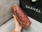 CHANEL MINI SQUARE FLAP BAG 17CM BURGUNDY LAMBSKIN GOLD HARDWARE