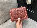 CHANEL MINI SQUARE FLAP BAG 17CM BURGUNDY LAMBSKIN GOLD HARDWARE