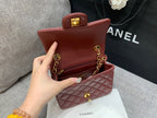 CHANEL MINI SQUARE FLAP BAG 17CM BURGUNDY LAMBSKIN GOLD HARDWARE