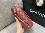 CHANEL MINI SQUARE FLAP BAG 17CM BURGUNDY LAMBSKIN SILVER HARDWARE