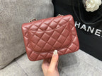 CHANEL MINI SQUARE FLAP BAG 17CM BURGUNDY LAMBSKIN SILVER HARDWARE