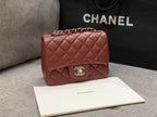 CHANEL MINI SQUARE FLAP BAG 17CM BURGUNDY LAMBSKIN SILVER HARDWARE
