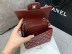 CHANEL MINI SQUARE FLAP BAG 17CM BURGUNDY LAMBSKIN SILVER HARDWARE