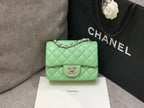 CHANEL MINI SQUARE FLAP BAG 17CM LIGHT GREEN LAMBSKIN SILVER HARDWARE