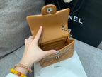 CHANEL MINI SQUARE FLAP BAG 17CM BROWN LAMBSKIN SILVER HARDWARE