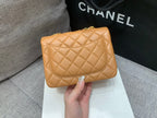 CHANEL MINI SQUARE FLAP BAG 17CM BROWN LAMBSKIN GOLD HARDWARE