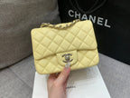 CHANEL MINI SQUARE FLAP BAG 17CM YELLOW LAMBSKIN SILVER HARDWARE