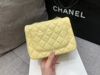CHANEL MINI SQUARE FLAP BAG 17CM YELLOW LAMBSKIN SILVER HARDWARE