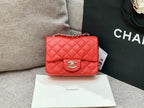 CHANEL MINI SQUARE FLAP BAG 17CM RED CAVIAR SILVER HARDWARE