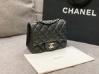 CHANEL MINI SQUARE FLAP BAG 17CM BLACK CAVIAR SILVER HARDWARE