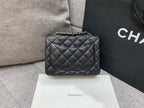 CHANEL MINI SQUARE FLAP BAG 17CM BLACK CAVIAR SILVER HARDWARE
