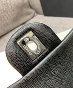 CHANEL MINI SQUARE FLAP BAG 17CM BLACK CAVIAR SILVER HARDWARE