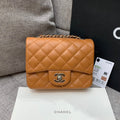 MINI SQUARE FLAP BAG 17CM BROWN CAVIAR SILVER HARDWARE