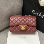 CHANEL MINI RECTANGLE FLAP BAG 20CM BURGUNDY LAMBSKIN GOLD HARDWARE
