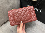 CHANEL MINI RECTANGLE FLAP BAG 20CM BURGUNDY LAMBSKIN GOLD HARDWARE