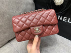 CHANEL MINI RECTANGLE FLAP BAG 20CM BURGUNDY LAMBSKIN SILVER HARDWARE