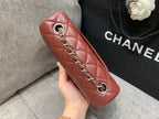 CHANEL MINI RECTANGLE FLAP BAG 20CM BURGUNDY LAMBSKIN SILVER HARDWARE