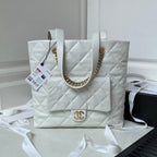 CHANEL 19 TOTE 33CM WHITE LAMBSKIN GOLD HARDWARE