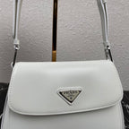 PRADA CLEO 24 WHITE BRUSHED LEATHER SHOULDER BAG