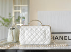 CHANEL MINI RECTANGLE FLAP BAG TOP HANDLE 20CM WHITE LAMBSKIN SILVER HARDWARE