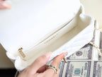 CHANEL MINI RECTANGLE FLAP BAG TOP HANDLE 20CM WHITE LAMBSKIN SILVER HARDWARE