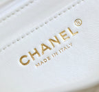 CHANEL MINI RECTANGLE FLAP BAG TOP HANDLE 20CM WHITE LAMBSKIN SILVER HARDWARE