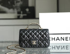 CHANEL MINI RECTANGLE FLAP BAG TOP HANDLE 20CM BLACK LAMBSKIN SILVER HARDWARE