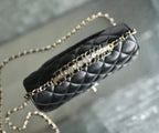 CHANEL MINI RECTANGLE FLAP BAG TOP HANDLE 20CM BLACK LAMBSKIN SILVER HARDWARE