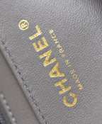 CHANEL MINI RECTANGLE FLAP BAG TOP HANDLE 20CM GREY LAMBSKIN SILVER HARDWARE