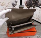HM CLUTCH CONSTANCE 20.5 KHAKI CALFSKIN SILVER HARDWARE