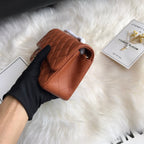 CHANEL 20 CLASSIC SMALL DOUBLE FLAP BAG IN CARAMEL BROWN CALFSKIN