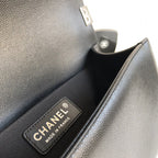 CHANEL MEDIUM 25 BOY BAG IN BLACK LAMBSKIN SILVER HARDWARE