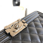 CHANEL MEDIUM 25 BOY BAG IN BLACK LAMBSKIN SILVER HARDWARE